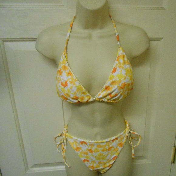 juniors size XL 2 piece string bikini swimsuit nwot yellow lined padded bra πββ - Picture 10 of 10